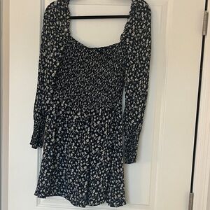 Reformation Navy and White Floral Long Sleeve Dress